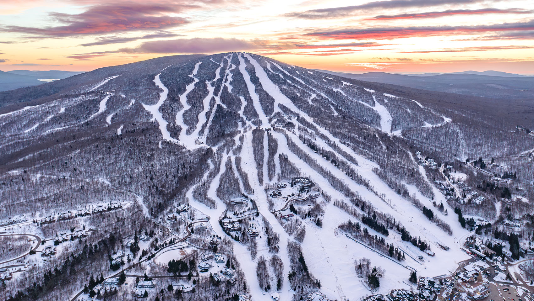 ski mountain at sunset