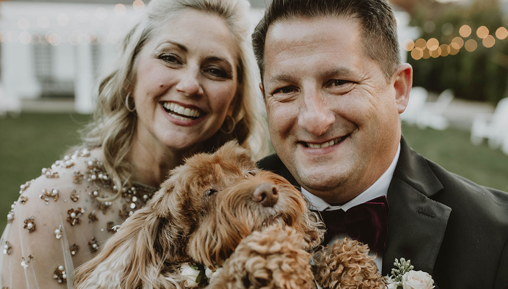Newlyweds Beth & Keith with Stella the dog