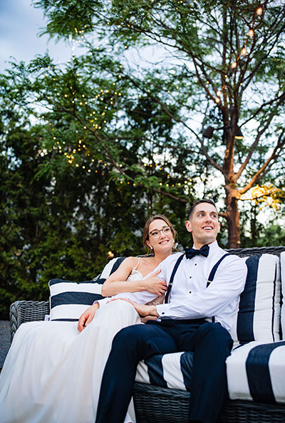 Newlyweds relax on couch