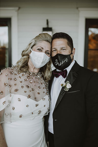 Bride and Groom wearing masks